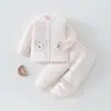 Roupas de bebê para outono e inverno, conjunto de duas peças com acolchoamento de algodão de 60g, Classe A, agasalho acolchoado de inverno para bebês e crianças pequenas