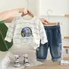 2026 Nueva Moda Otoñal para Niños Ropa Elegante de Primavera y Otoño para Niños Chaqueta de Mezclilla Degradada Conjunto de Tres Piezas de Manga Larga Moderno