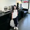 Conjunto de Verano para Niñas 2026 Nuevo Estilo para Niños Mayores, Conjunto de Dos Piezas con Top de Manga Corta y Pantalones Largos, Ropa de Verano Moderna y Elegante