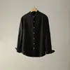 Nova camisa de linho-tencel estilo chinês com gola alta, manga longa, outono vintage elegante, estilo bolso old money, camisa versátil para homens e mulheres