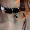 Colar Gargantilha com Pingente de Pata de Gato para Mulheres, Corrente de Pescoço Y2K Subcultura, Acessório Corrente Clavicular de Couro, Estilo Tendência Cool Doce Apimentado