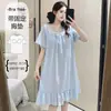 Bata de Noche Estilo Princesa para Mujer, Algodón Nube de Verano Manga Corta con Ribete de Encaje Vestido para Dormir, Tallas Grandes para Mujeres Curvilíneas, Ropa de Casa