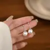 Brincos de Pérola de Água Doce Naturais Zhuji para Mulheres Prata S925 Retro Francês Brincos de Alto Padrão Fabricante Atacado