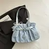 Nuevo bolso plisado para la axila con colgante de lazo de encaje de perlas, bolso de hombro simple y versátil para ir al trabajo, bolso de mano y bolso cruzado