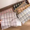 Bufanda de Imitación Cachemir a Cuadros Coreana para Estudiantes de Otoño e Invierno Bufanda Dulce Japonesa y Coreana Chal Grueso Cálido con Borlas para Parejas