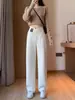 Pantalones de pierna ancha para maternidad con soporte cruzado y rayas verticales, pantalones largos fluidos que no aprietan el vientre, adecuados para otoño e invierno, pantalones rectos adelgazantes para futuras madres