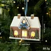 Nova guirlanda floral de madeira adesiva casa de neve com luzes, decoração de Natal para vitrine e mesa, ornamento de feriado