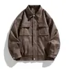 Jaqueta de Couro PU Retrô para Motocicleta, Cool e Estilosa, Estilo Versátil Unissex, Jaqueta de Couro Workwear Tendência de Caimento Solto para Primavera e Outono