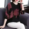 Camiseta Top Casual Elegante de Manga Longa com Gola Redonda, Tamanho Grande, Caimento Solto, Emagrecedor, Rejuvenescedor, Cobre a Barriga, Primavera e Outono do Sudeste Asiático