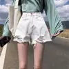 Shorts Jeans de Cintura Alta em A Feminino Verão Solto 2022 Nova Moda Ins Rasgado Celebridade da Internet Finos de Perna Larga Hot Pants