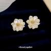 Pendientes de flor de camelia de resina con aguja plateada para mujer, estilo coreano ins, pendientes simples, diseño de nicho, pendientes versátiles, venta al por mayor