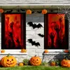 Decoración de Ventana de Casa Embrujada de Terror Popular Transfronteriza para Halloween, Banderín Doble de Fondo de Mano Fantasma Emocionante, Cubierta de Ventana