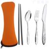 Juego de cubiertos occidentales cuchillo y tenedor cuchara cuchara de acero inoxidable tenedor palillos de tres piezas portátil bolsa de hueso logo impreso