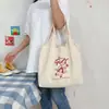 Bolso de lona simple estilo coreano con estampado lindo, bolso tote para estudiantes para la clase, bolso de hombro fresco y simple, versátil
