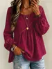 2026 Nueva Camisa Top de Color Sólido con Cuello Redondo y Mangas Largas Fruncidas para Mujer, Estilo Europeo y Americano Transfronterizo, Casual Versátil de Corte Holgado