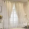Cortinas con Tejido Opaco y Diseño Integrado de Visillo, Cortinas de Doble Capa para Ventana Saliente para Sala de Estar y Dormitorio, Color Sólido, Pastoral, Sencillo, Moderno, Visillos Bordados, Estilo Nuevo