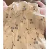 Pijama de oso con ribete de encaje para mujer, nuevo estilo primavera y otoño, algodón puro, lindo y dulce, cárdigan de manga larga y pantalón largo, ropa para casa