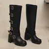 Botas de Couro de Salto Alto Femininas Outono/Inverno 35-44, Botas de Cavaleiro de Salto Alto de Tamanho Grande Europeias e Americanas, Bico Quadrado, Sem Cadarço, Cor Sólida, Sola Macia Antiderrapante