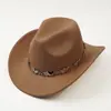 Sombrero Vaquero Occidental Versátil de Alta Gama Transfronterizo con Cadena de Turquesa, Moda Casual Retro Otoño e Invierno para Mujer
