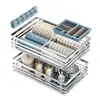 Cesta Extensível Baihan para Armário de Cozinha Camada Dupla Aço Inoxidável 304 Gaveta Cesta para Tigelas Armário de Cozinha Porta-Temperos e Pratos