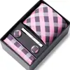 Conjunto de Caixa de Presente para Gravata Masculina Jacquard Listrada Formal de Negócios Casamento Noivo Padrinho Gravata Terno Masculino de Alta Qualidade