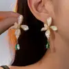 Pendientes Colgantes de Flor de Zircón con Aguja de Plata Electrochapada en Oro Real de 18K Lujo Accesible Pendientes de Gama Alta Pendientes de Moda Versátiles para Mujer