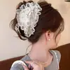 Presilha de garra triângulo com laço estilo coreano para mulheres, presilha de cabelo grande com toque de luxo, presilha tubarão requintada, grampo de cabelo vintage envolto em tecido