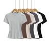 Camiseta de verano 2025 Skims de color liso con hilo básico, estilo Kardashian europeo y americano, sexy, de cuello redondo y manga corta para mujer