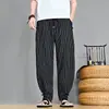 Pantalones de rayas para hombre estilo chino con cierre de botón, pantalones casuales para hombre, corte slim, pierna ancha holgada, verano A266-K58-P40