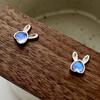 Aretes de conejo de amor de plata esterlina 925 con circonita, aretes sencillos con cierre de rosca, aretes lindos, dulces y con personalidad E8001