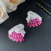 Brincos Huayoumei Joias Formato Leque Pedra Preciosa Rubi Estilo para Mulheres, Luxo Leve, Sensação de Alto Padrão, Versátil, Atacado em Estoque