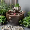 Maceta de Cerámica Estilo Antiguo Acuario Sala de Estar Balcón De Pie Tanque para Peces Dorados Estilo Antiguo Tanque de Agua Jarra de Cerámica Set de Paisaje con Flujo de Agua Circulante