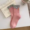 Meias Zhuji para Mulheres, Estilo Primavera e Verão, Bordado Divertido de Desenho Animado, Meias de Cano Médio, Punho de Malha Dupla, Algodão Puro, Sem Costura, Meias Arredondadas Estilo Ins