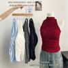 Novo Estilo Europeu e Americano Sexy Gola Alta Spice Girl Doce Alcinha Slim Stretch Plissado Sutiã Top Colete para Usar por Cima