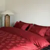 Colcha Vermelha de Casamento Chinês Algodão 100S Jacquard Conjunto de Seis Peças com Bordado de Dragão e Fênix Roupa de Cama de Casamento de Alto Padrão