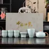 Conjunto de Chá Kung Fu Ruyao com Gaiwan Esmaltado Verde-Água, Cerâmica, Adequado como Lembrança para Hotéis, Bancos, Corporações e Reuniões Anuais do Dia Nacional