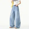 2026 Nova Moda de Rua Casual Fino Seda de Gelo Jeans Cimitarra Calças Largas Soltas para Adolescentes Estilo Coreano