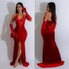C6801 transfronterizo AliExpress Amazon moda europea y americana para mujer vestido halter liso con abertura sexy