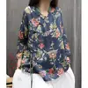 Verano Nuevo Estilo Holgado Adelgazante Nuevo Estilo Chino Casual Talla Grande Artístico Chaqueta Top para Mujer, Camisa de Botones con Estampado Retro para Mujer