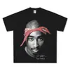 Camiseta de Manga Curta com Estampa 2PAC Tupac Europeia e Americana Streetwear Americano Marca Tendência Solta Oversize Unissex Atacado