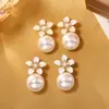 Pendientes de Flor de Perla con Esmalte Goteante Suave Estilo Francés Aguja de Plata S925 de Alta Gama Pendientes de Camelia Pendientes Elegantes de Moda