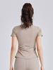 Juyitang Verano Nuevo Cuello en V Plisado Ropa de Yoga Manga Corta para Mujer Copa Fija Adelgazante Deporte Fitness Top Camiseta