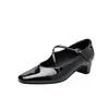 Versión de Piel de Vaca~Nuevo Estilo Primavera 2026 Zapatos de Salón Individuales con Tacón Grueso y Punta Cuadrada Francesa para Mujer, Elegantes Zapatos Mary Jane Retro de Tacón Medio para Mujer