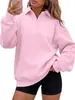 Moletom de gola polo estilo americano com meia-abertura para mulheres, importado da Amazon, corte solto, ombro caído, manga longa, blusa de puxar casual