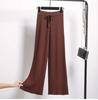 Calça Longa Reta de Lã Cropped Feminina Outono e Inverno Nova Chegada com Cintura de Tiras e Perna Larga Engrossada
