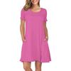 Amazon Transfronteiriço Nova Camiseta Feminina Plus Size Gola Redonda Cor Sólida Casual Bolso Manga Curta Vestido A-Line Cintura Alta