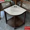 Mesa de Café Mahjong de Gama Alta con Forma de Abanico para Hotel Madera Maciza Placa de Roca Pequeño Estante de Almacenamiento Sala de Ajedrez y Cartas Estante para Agua de Té Especial para Casa de Té Antiescaldado