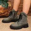 Botas Martin de Cuero Suave Suela Gruesa para Mujer Cómodas Estilo Nuevo Otoño/Invierno Botas de Doble Capa con Felpa Aumento de Altura Estilo Británico Botas Cortas de Motocicleta