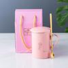 Copo Criativo com Esmalte Colorido Caneca de Cerâmica Copo para Casal Copo de Café Copo Doméstico para Água com Tampa Colher Acompanhamento Copo para Presente LOGO
