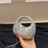 Mini bolso de mano acrílico transfronterizo, moda europea y americana, diseño de nicho con adornos de pedrería, bolso de hombro único en forma de media luna, bolso de noche para mujer, moderno
